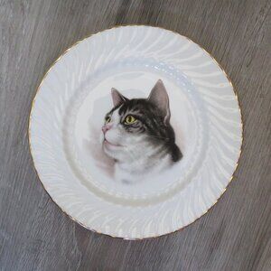 Royal Staffordshire Bone China CAT Plate Gold Rim Vintage (F69)